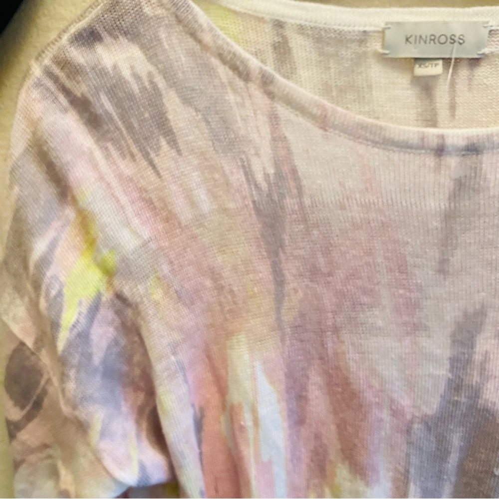 KINROSS 100% Linen Easy Pull on Bloom Multi Color Ikat Tee - Picture 5 of 6